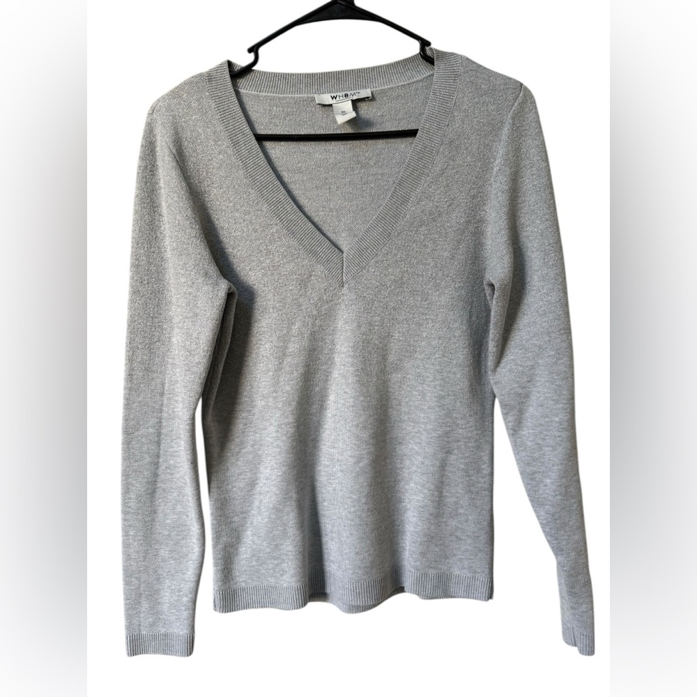 White House Black Market silver v neck  Light Gray sparkly sweater